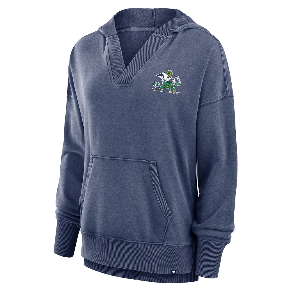 Women's Fanatics  Navy Notre Dame Fighting Irish Initiative Snow Wash French Terry V-Neck Pullover Hoodie