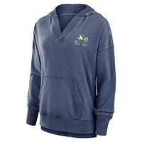 Women's Fanatics  Navy Notre Dame Fighting Irish Initiative Snow Wash French Terry V-Neck Pullover Hoodie