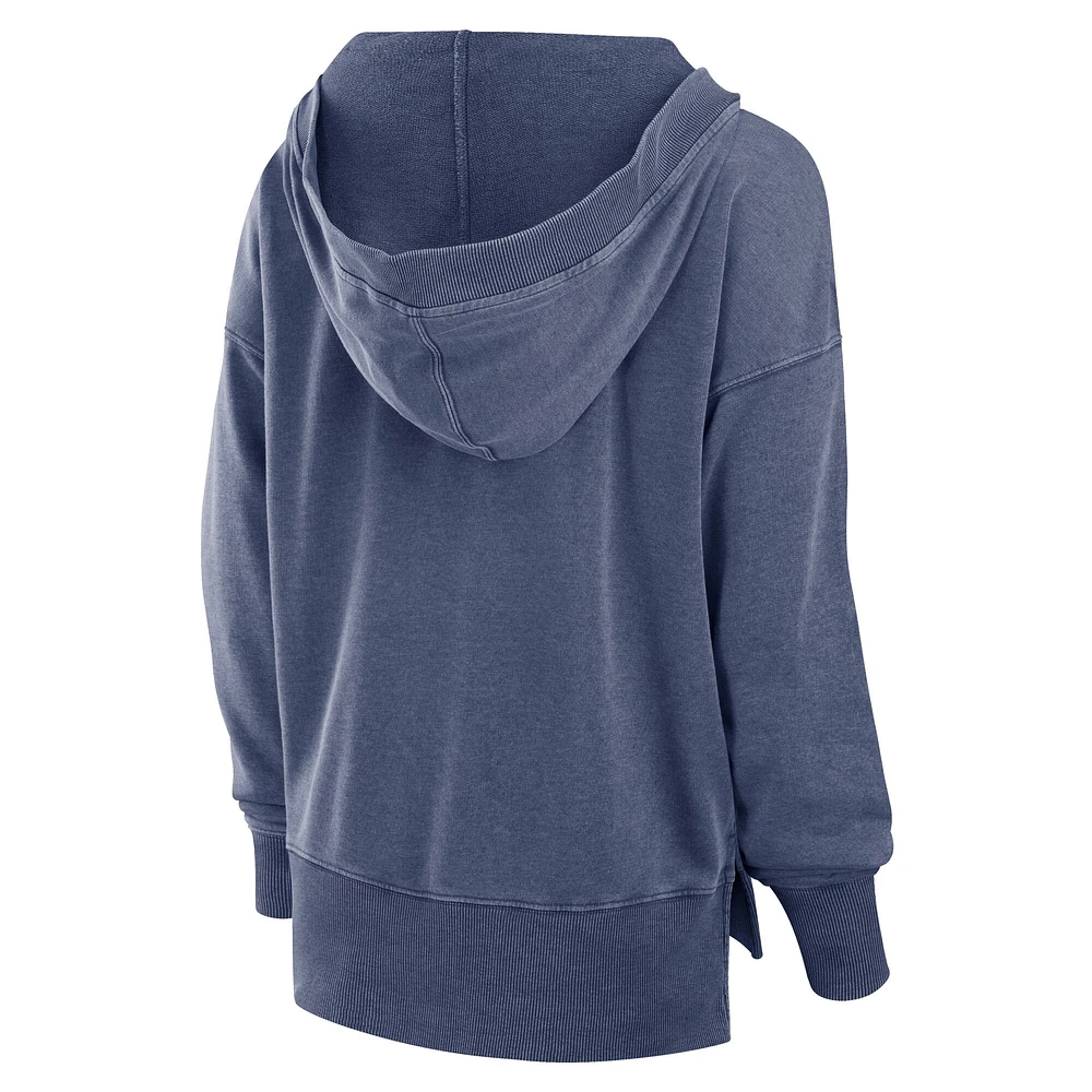 Women's Fanatics  Navy Notre Dame Fighting Irish Initiative Snow Wash French Terry V-Neck Pullover Hoodie