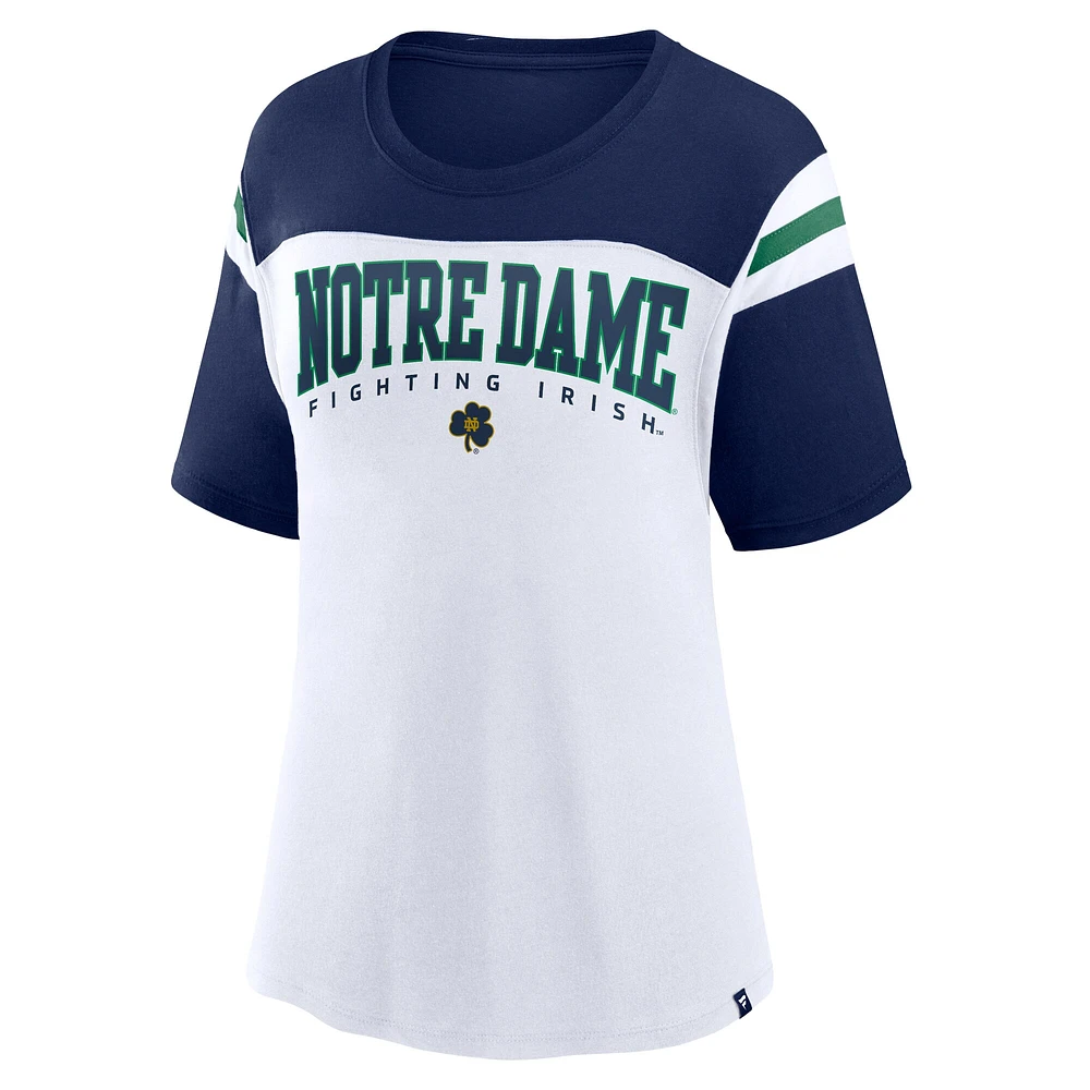 T-shirt gagnant fondamental blanc Fanatics pour femmes Fighting Irish Color-Block