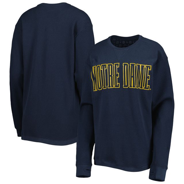 T-shirt à manches longues thermique en tricot gaufré Southlawn pour femme Pressbox bleu marine Notre Dame Fighting Irish Surf