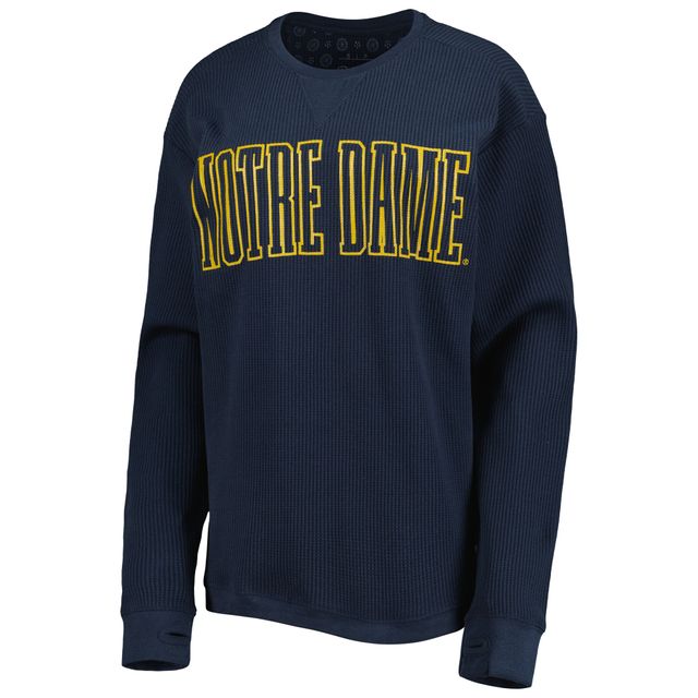 T-shirt à manches longues thermique en tricot gaufré Southlawn pour femme Pressbox bleu marine Notre Dame Fighting Irish Surf