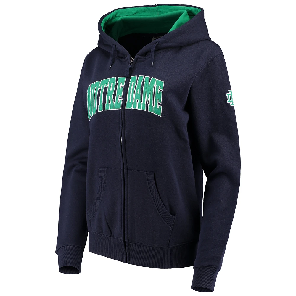 Sweat à capuche zippé pour femme Stadium Athletic Navy Notre Dame Fighting Irish Arched Name