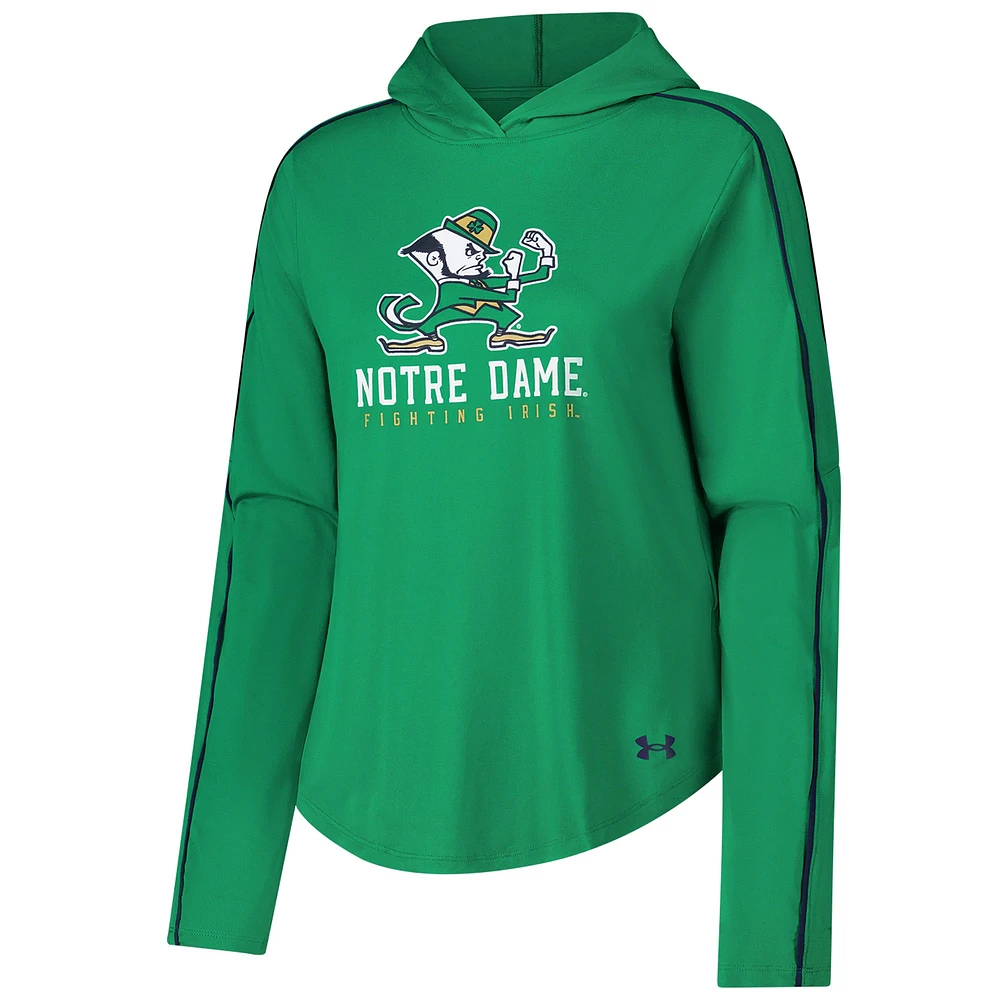 Women's Under Armour Green Notre Dame Fighting Irish Game Day Knockout Long Sleeve Hooded T-Shirt