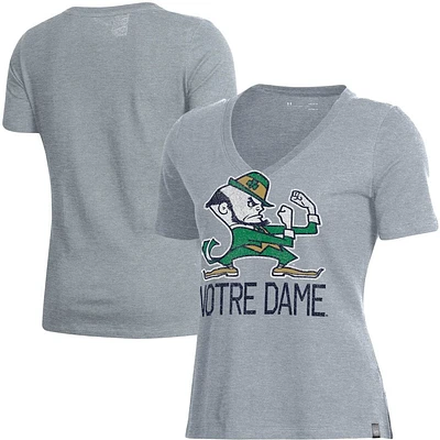 Under Armour Heathered Grey Notre Dame Fighting Irish Logo T-shirt à encolure en V pour femme