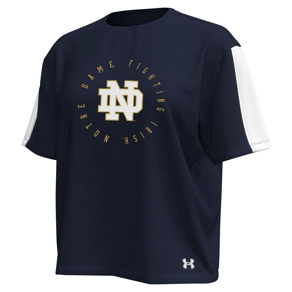 Under Armour pour femme Bleu marine Notre Dame Fighting Irish Challenger Taille Longueur Boxy T-shirt surdimensionné