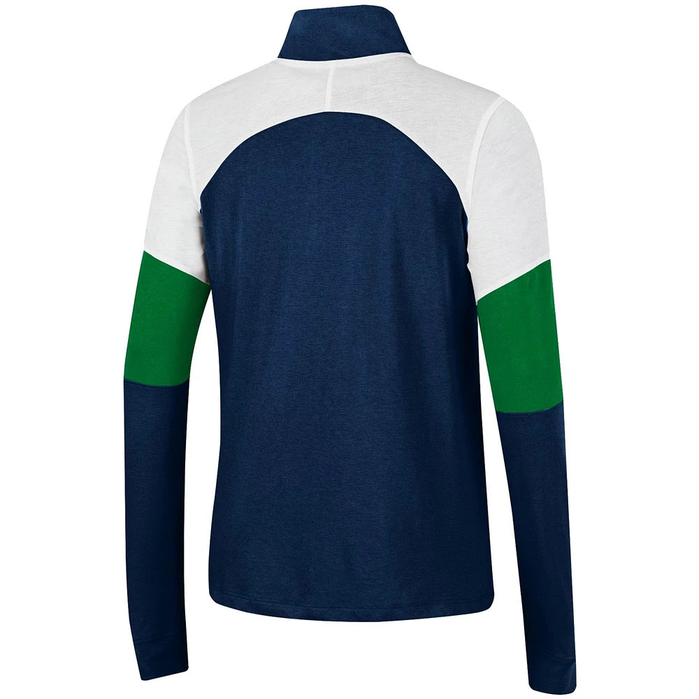 Women's Under Armour Navy Notre Dame Fighting Irish Sleeve Hit Raglan Quarter-Zip Jacket