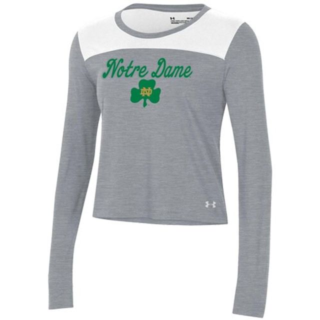 T-shirt court à manches longues Notre Dame Fighting Irish Vault blanc/gris Under Armour pour femme