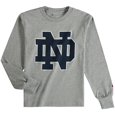 Champion de la jeunesse gris chiné Notre Dame Fighting Irish Primary Logo T-shirt à manches longues