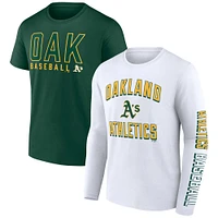 Ensemble de deux t-shirts Fanatics vert/blanc pour homme des Oakland Athletics