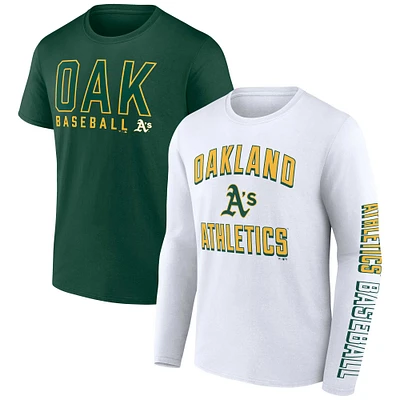 Ensemble de deux t-shirts Fanatics vert/blanc pour homme des Oakland Athletics