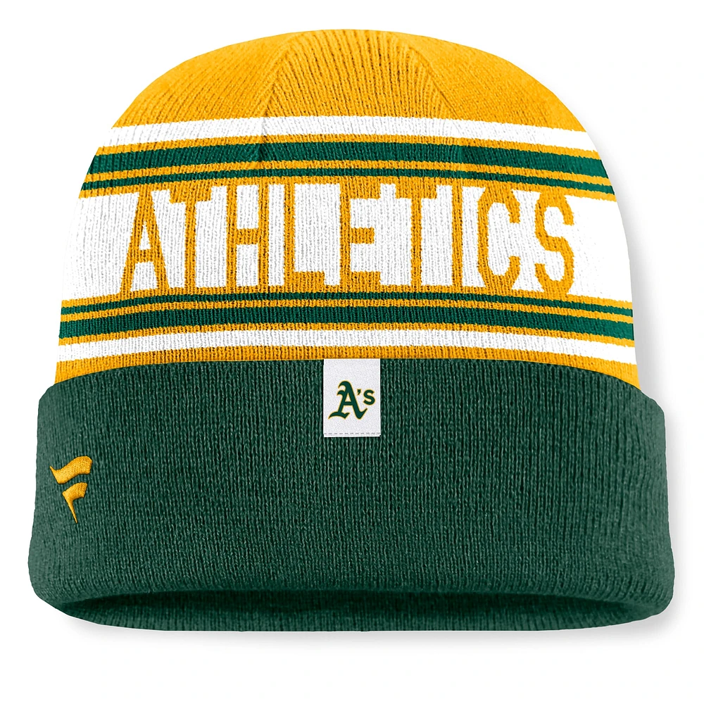 Men's Fanatics Green Oakland Athletics Fundamental Team Stripe Cuffed Knit Hat