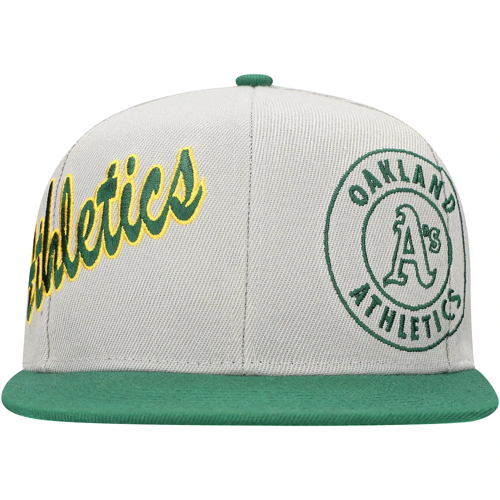 Men's Mitchell & Ness Gray/Green Oakland Athletics Knock Out Panel Snapback Hat