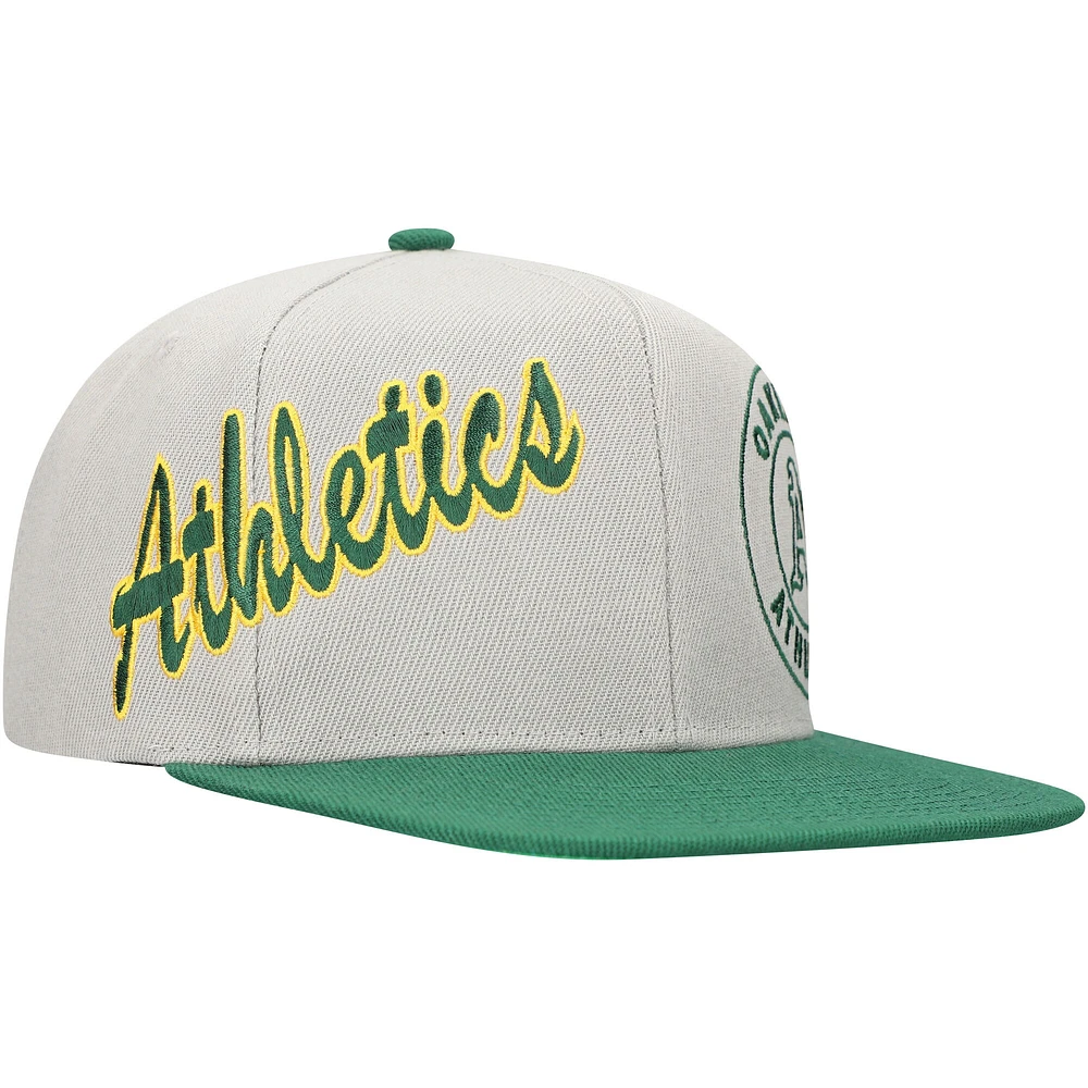 Men's Mitchell & Ness Gray/Green Oakland Athletics Knock Out Panel Snapback Hat