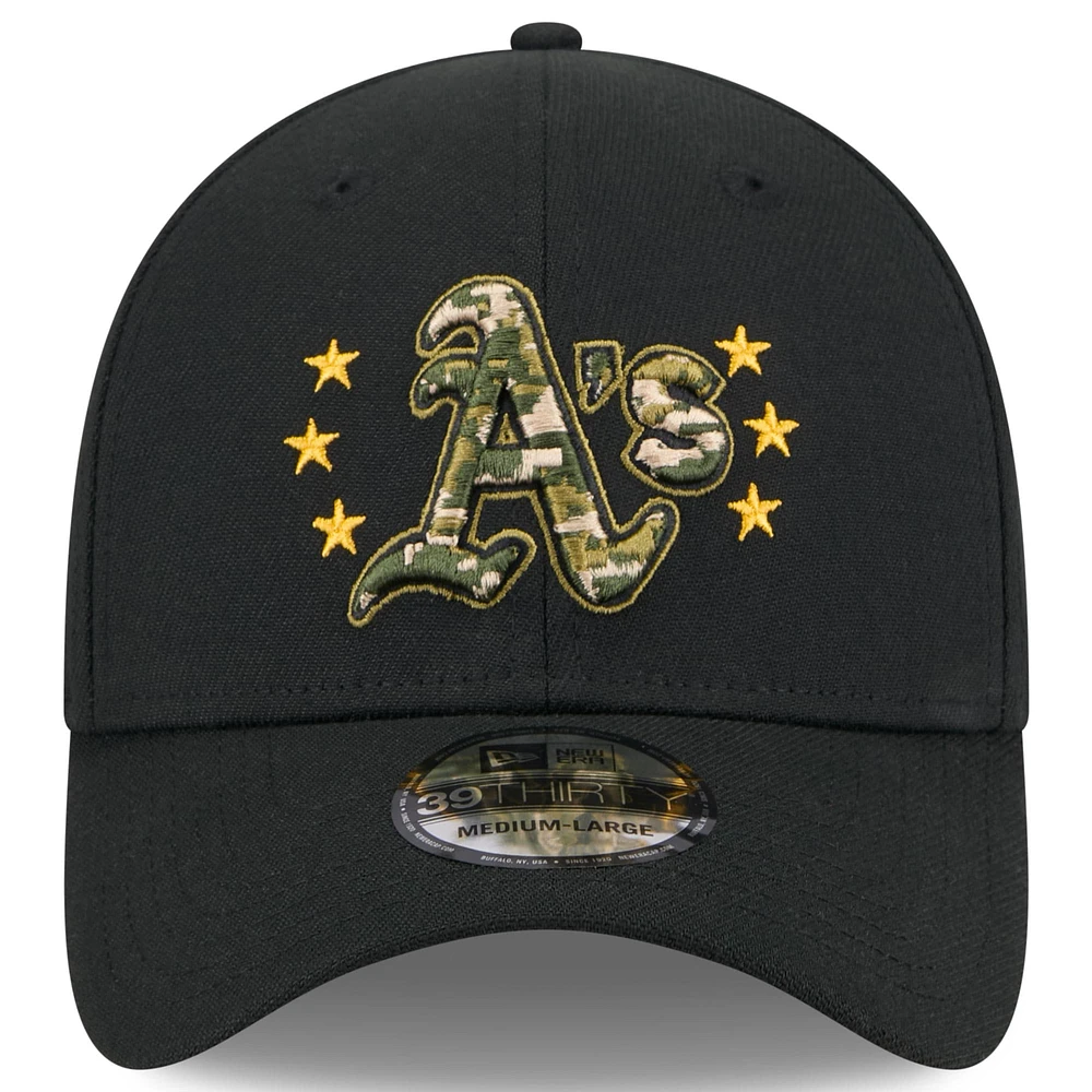 Men's New Era  Black Oakland Athletics 2024 Armed Forces Day 39THIRTY Flex Hat