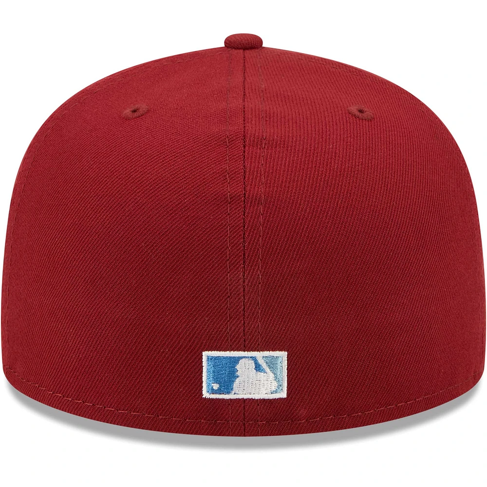 Men's New Era Cardinal Oakland Athletics 40th Anniversary Air Force Blue Undervisor 59FIFTY Fitted Hat