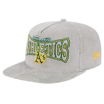 Casquette de golf à visière snapback en velours côtelé gris Oakland Athletics de New Era pour homme