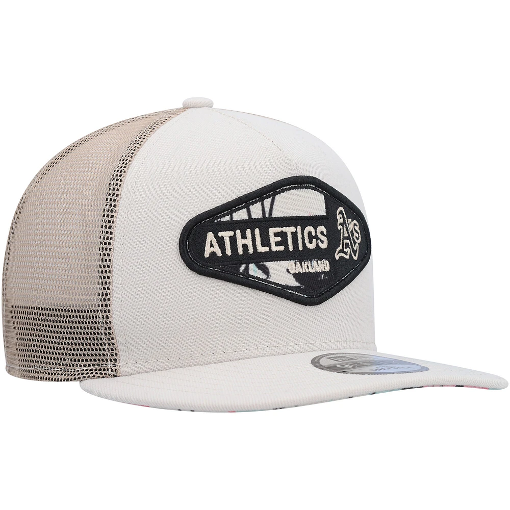 Men's New Era Natural Oakland Athletics Retro Beachin' Patch A-Frame Trucker 9FIFTY Snapback Hat