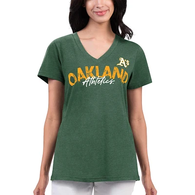 T-shirt à col en V Key Move G-III 4Her par Carl Banks pour femme, vert, Oakland Athletics