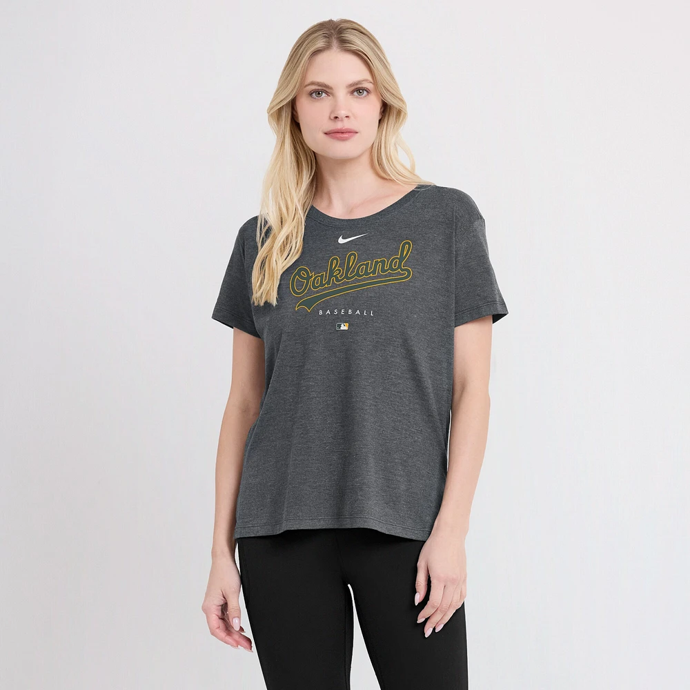 Women's Nike Heather Charcoal Oakland Athletics Authentic Collection Early Work Tri-Blend T-Shirt