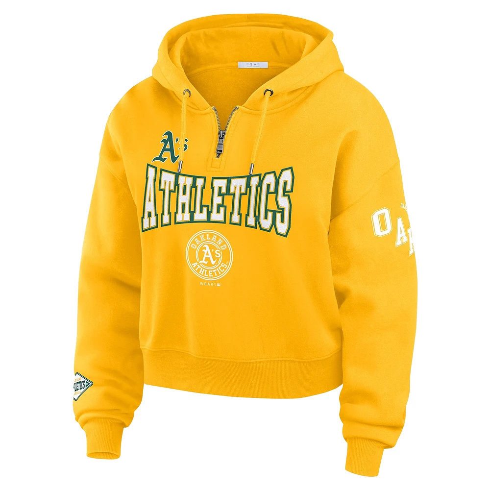 Women's WEAR by Erin Andrews Gold Oakland Athletics  Patch Quarter-Zip Hoodie
