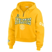 Women's WEAR by Erin Andrews Gold Oakland Athletics  Patch Quarter-Zip Hoodie