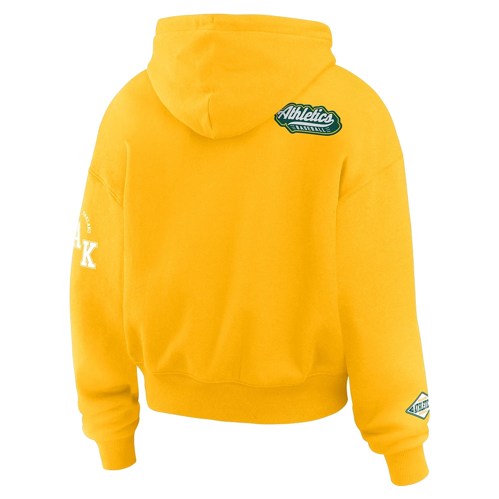 Women's WEAR by Erin Andrews Gold Oakland Athletics  Patch Quarter-Zip Hoodie