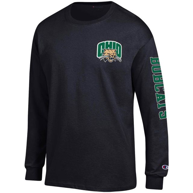 T-shirt à manches longues Champion Ohio Bobcats Team Stack pour homme, noir