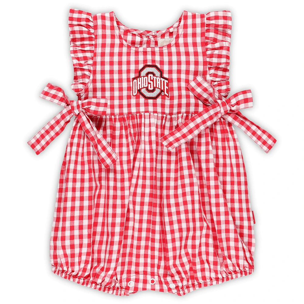 Girls Infant Garb Scarlet Ohio State Buckeyes Constance Gingham Romper