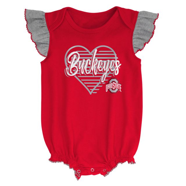 Ensemble bavoir et chaussons pour nouveau-né bébé Scarlet/Heather Grey Ohio State Buckeyes All The Love