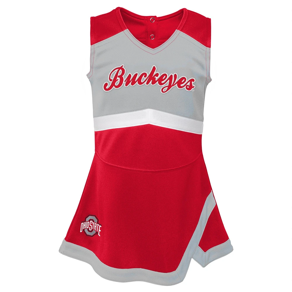 Girls Toddler Scarlet/Gray Ohio State Buckeyes Two-Piece Cheer Captain Jumper Dress & Bloomers Set