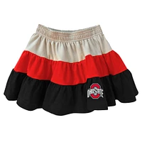 Girls Toddler Wes & Willy Tan Ohio State Buckeyes Tri-Blend Sleeveless Full-Zip Hoodie Tiered Skirt Set