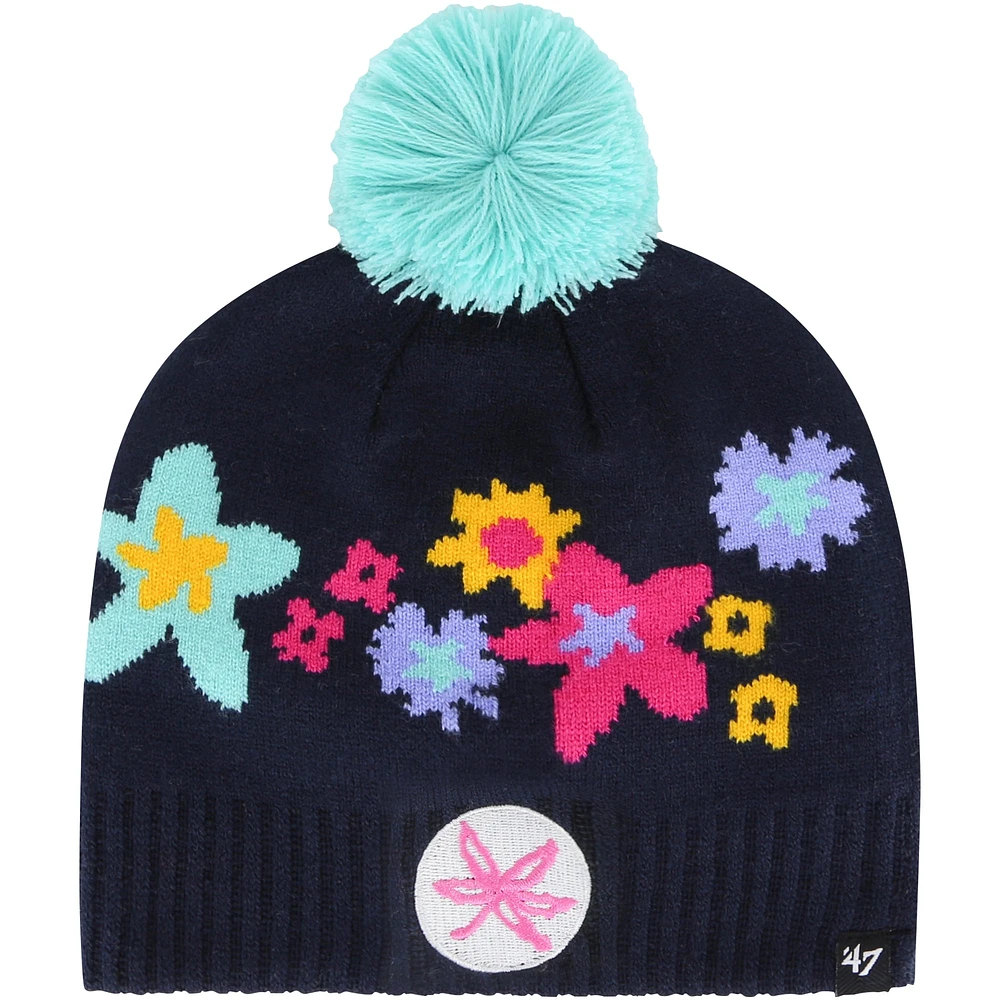 Bonnet en tricot bouton d'or pour filles '47 bleu marine Ohio State Buckeyes avec pompon