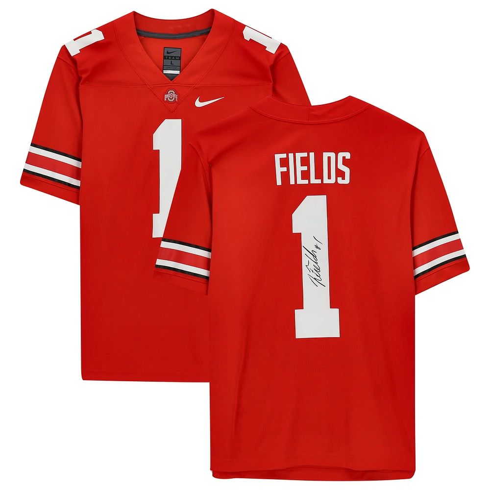Maillot de match Nike autographié par Justin Fields Scarlet Ohio State Buckeyes