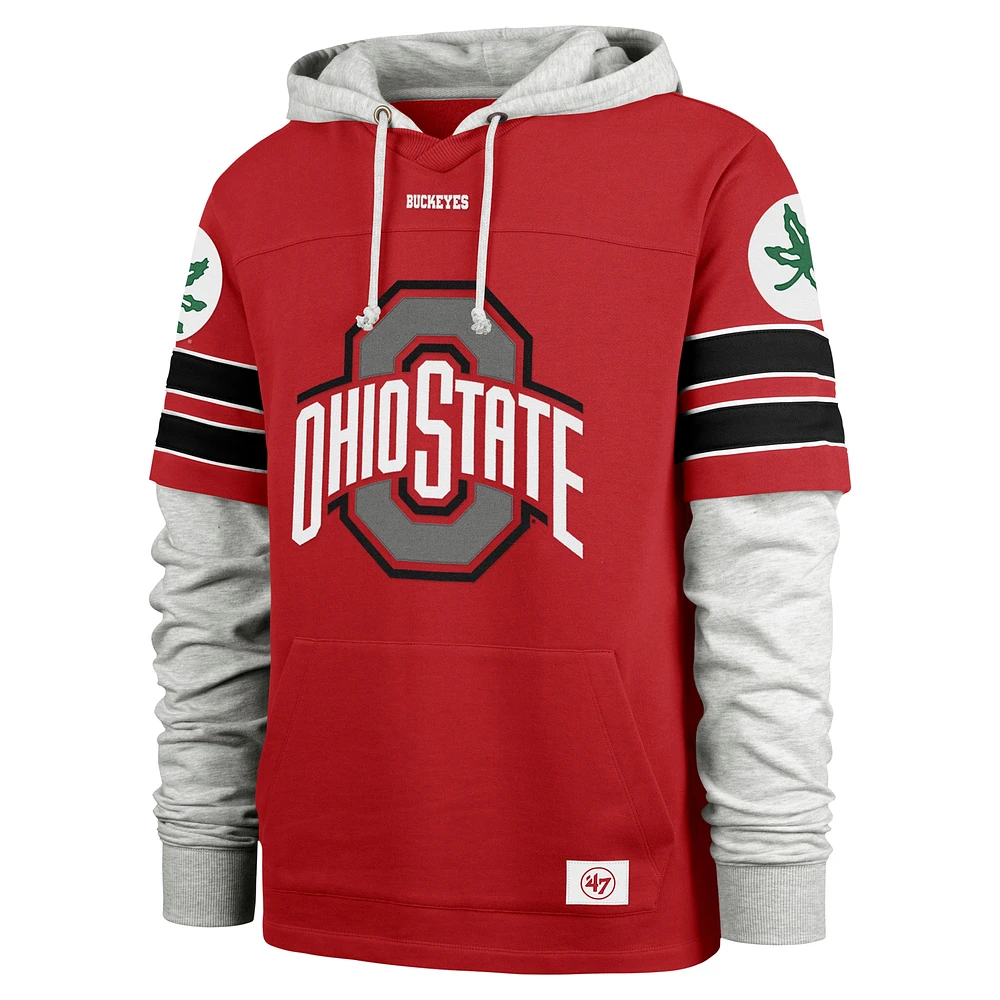Men's '47 Scarlet Ohio State Buckeyes Big & Tall Blitz Lacer Pullover Hoodie