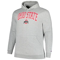 Men's Champion Heather Gray Ohio State Buckeyes Big & Tall Arch Over Logo Powerblend Pullover Hoodie
