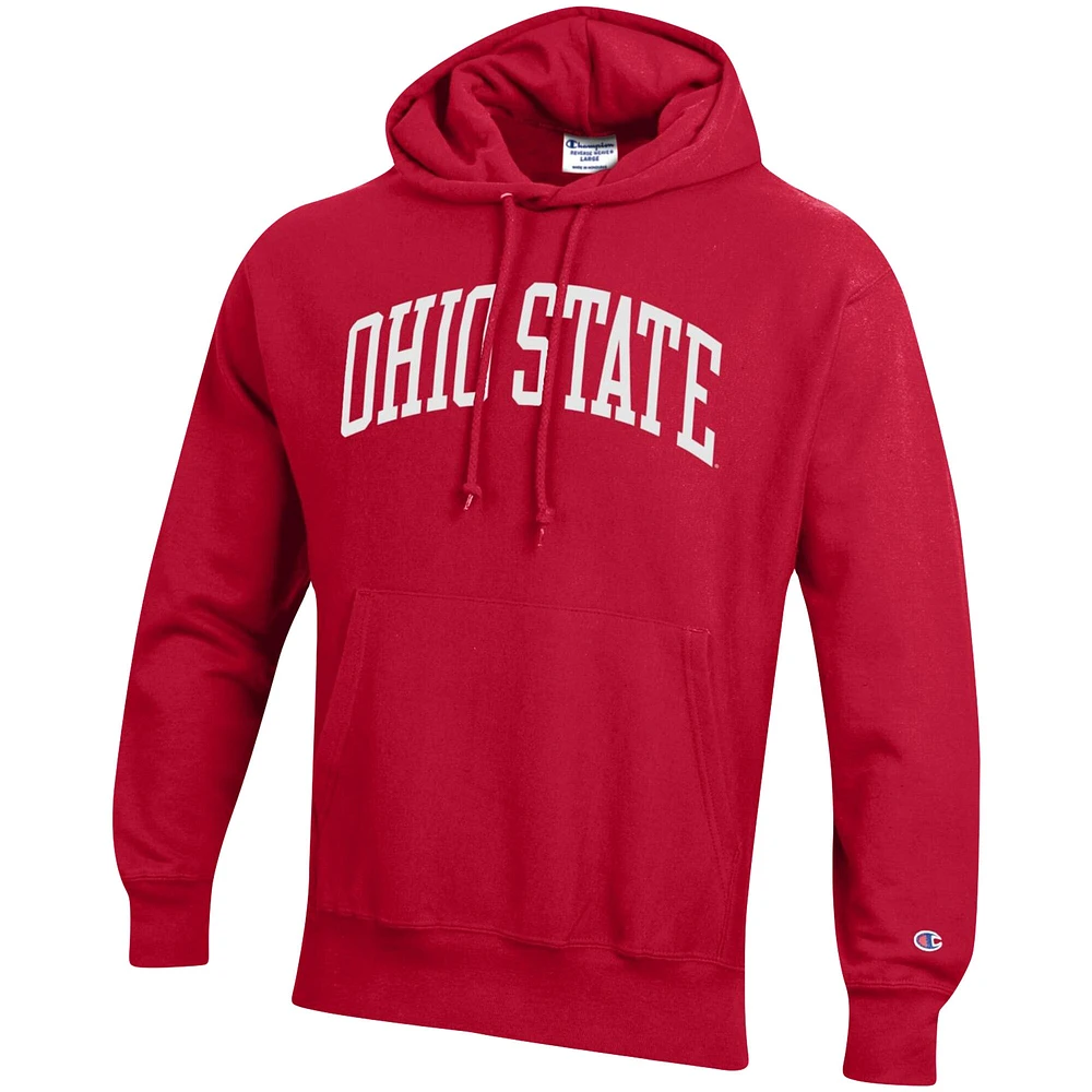 Men's Champion Scarlet Ohio State Buckeyes Team Arch Reverse Weave Pullover Hoodie
