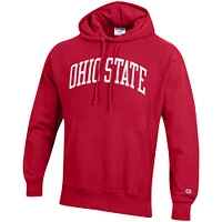 Men's Champion Scarlet Ohio State Buckeyes Team Arch Reverse Weave Pullover Hoodie