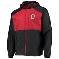 Men's Columbia Black/Scarlet Ohio State Buckeyes Flash Forward Hoodie Full-Zip Lightweight Windbreaker