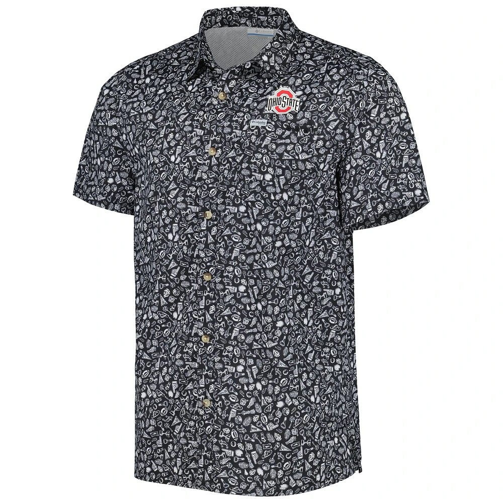 Men's Columbia Black Ohio State Buckeyes Super Slack Tide Omni-Shade Team Button-Up Shirt