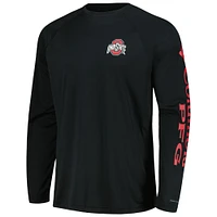 Men's Columbia Black Ohio State Buckeyes Terminal Tackle Omni-Shade Raglan Long Sleeve T-Shirt