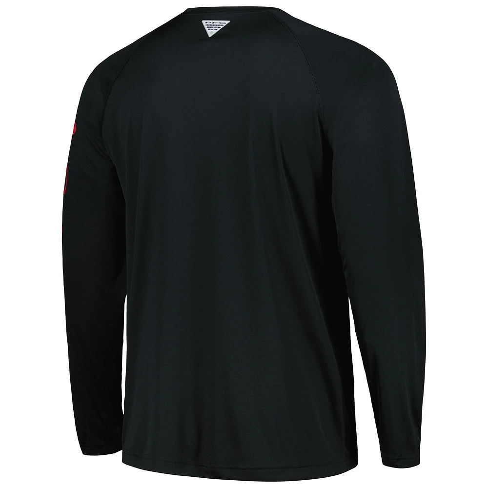 Men's Columbia Black Ohio State Buckeyes Terminal Tackle Omni-Shade Raglan Long Sleeve T-Shirt
