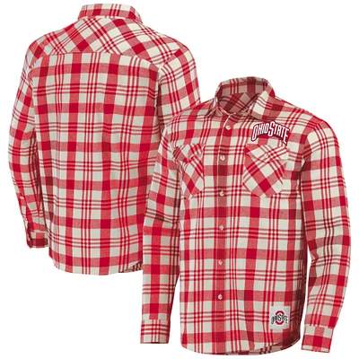 Collection Darius Rucker pour homme par Fanatics Scarlet/Natural Ohio State Buckeyes Chemise boutonnée à manches longues en flanelle carreaux