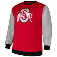 Men's Fanatics  Scarlet Ohio State Buckeyes Contrast Sleeve Large Chest Big & Tall Pullover Sweatshirt