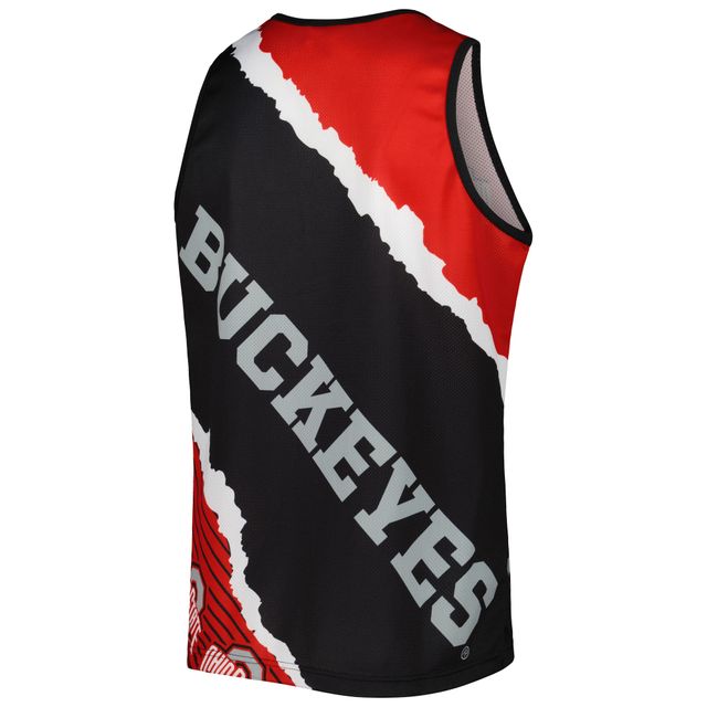 Débardeur sublimé Mitchell & Ness Ohio State Buckeyes Jumbotron 2.0 noir/écarlate pour homme