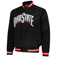 Men's Mitchell & Ness Black Ohio State Buckeyes Lightweight Satin Raglan Full-Snap Jacket