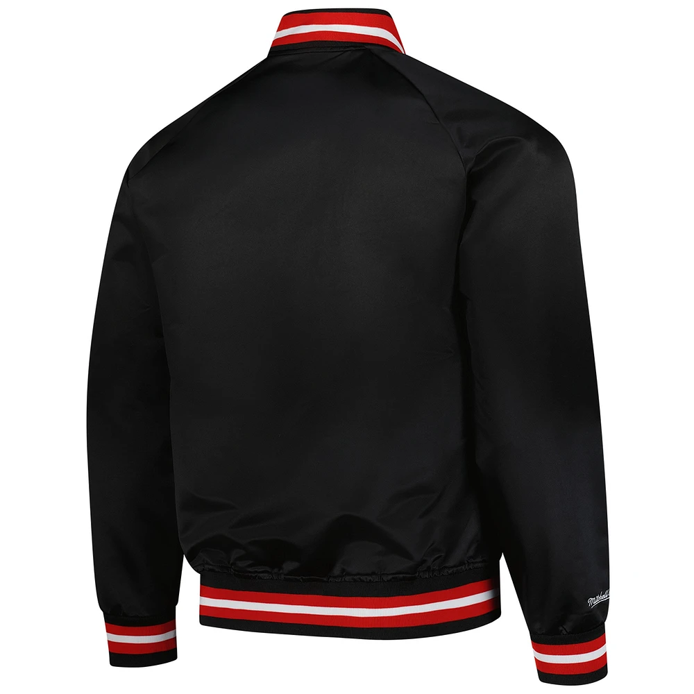 Men's Mitchell & Ness Black Ohio State Buckeyes Lightweight Satin Raglan Full-Snap Jacket
