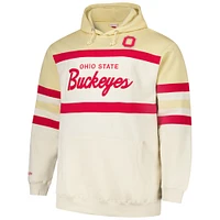 Men's Mitchell & Ness Cream Ohio State Buckeyes Big Tall Head Coach Pullover Hoodie