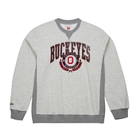 Men's Mitchell & Ness Heather Gray Ohio State Buckeyes Arched Fleece Crewneck Pullover Sweatshirt