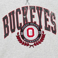 Men's Mitchell & Ness Heather Gray Ohio State Buckeyes Arched Fleece Crewneck Pullover Sweatshirt